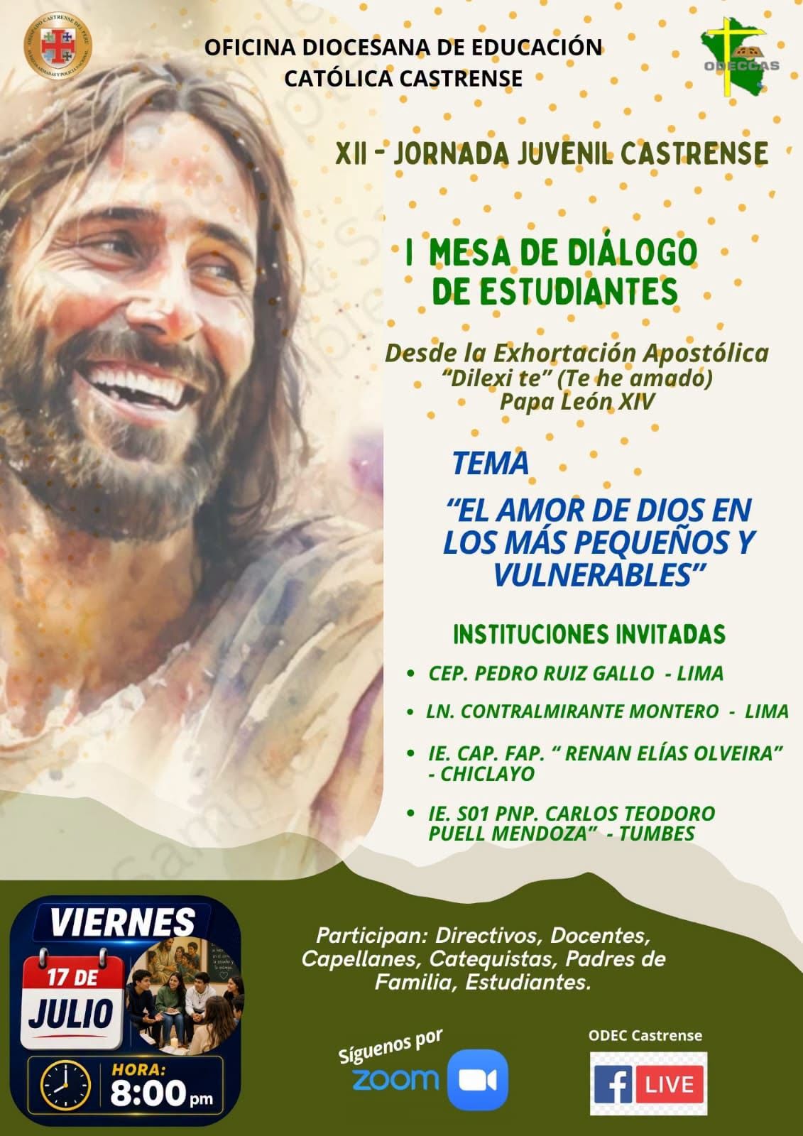 📢 Estás cordialmente invitado a la I Mesa de Diálogo de Estudiantes de la XII Jornada Juvenil Castrense.